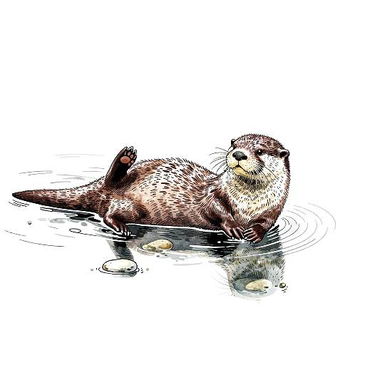 Ink Stippling Otter in Stream
