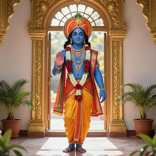 Lord Vishnu Statue in Ornate Temple Entrance