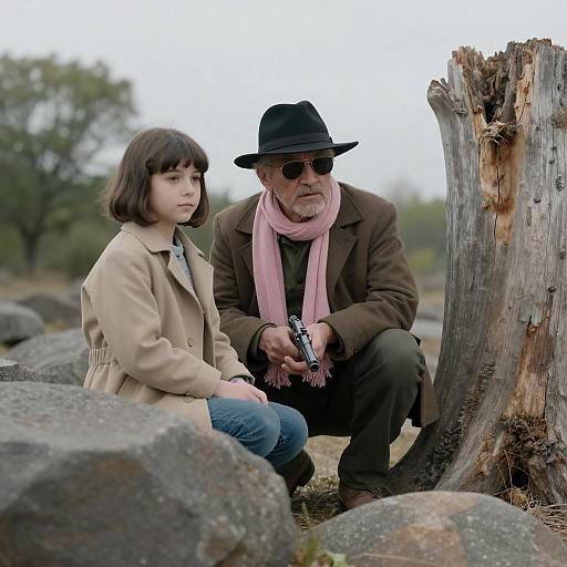 Crouching Duo Behind Rocks Image
