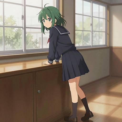 Anime Girl in Sunlit Room Illustration