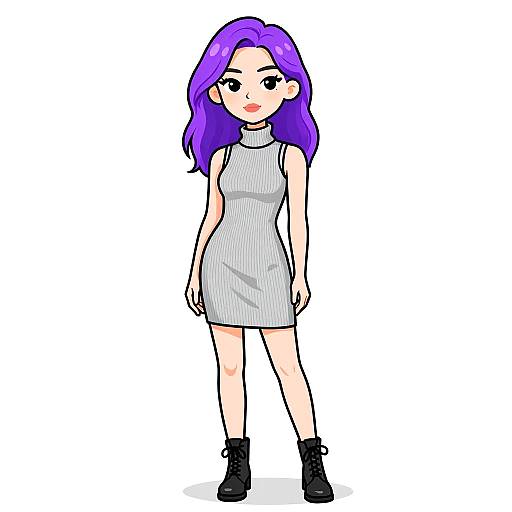 Minimalist Woman in Gray Knit Dress