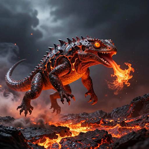Ember-Lizard Leaping Over Lava