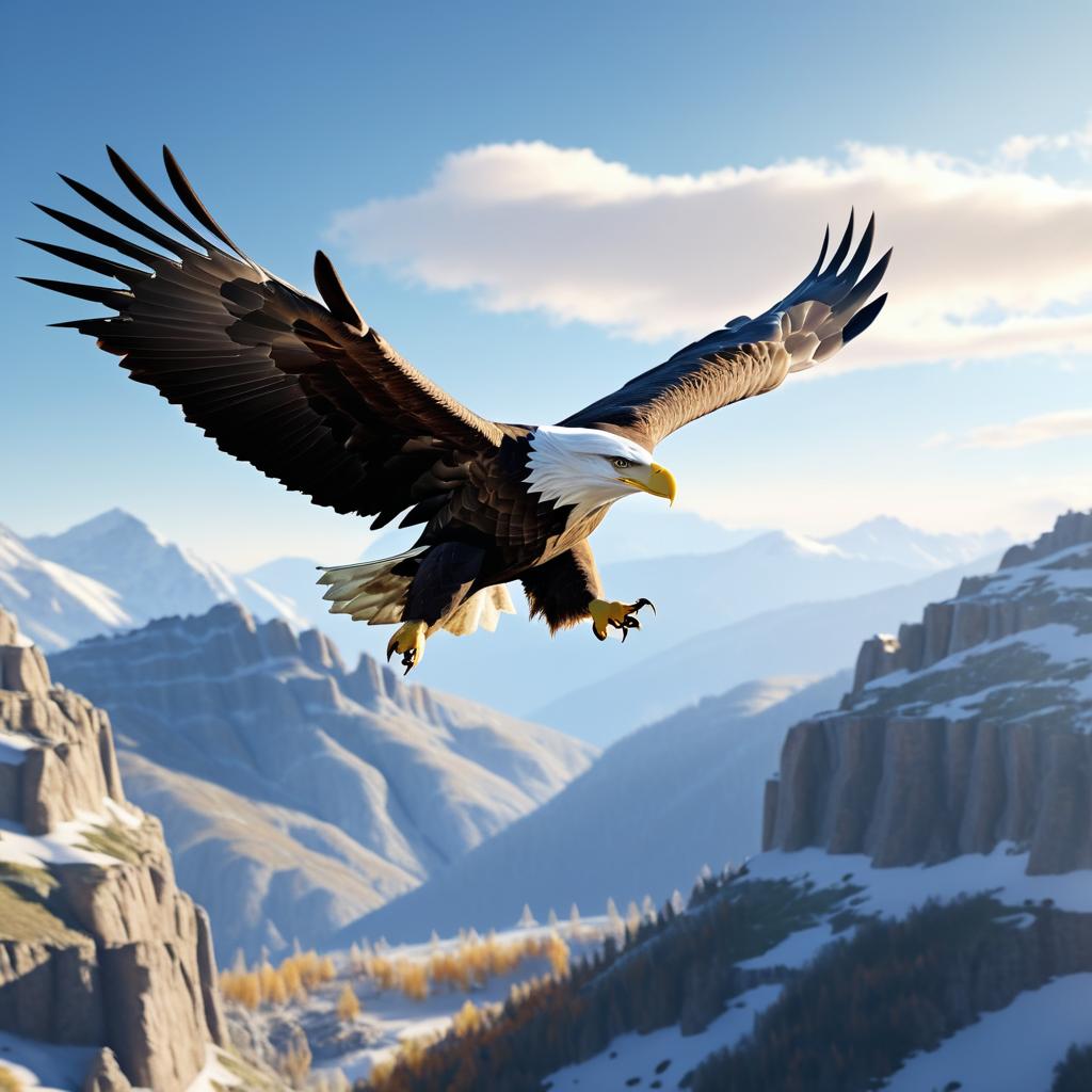 Majestic Bald Eagle in Mountain Sky