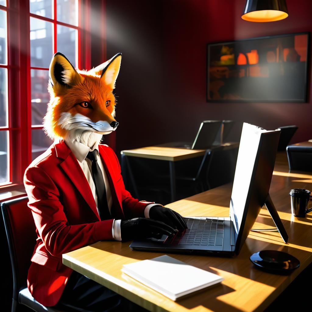 Surreal Red Fox in a Blazer at Cafe