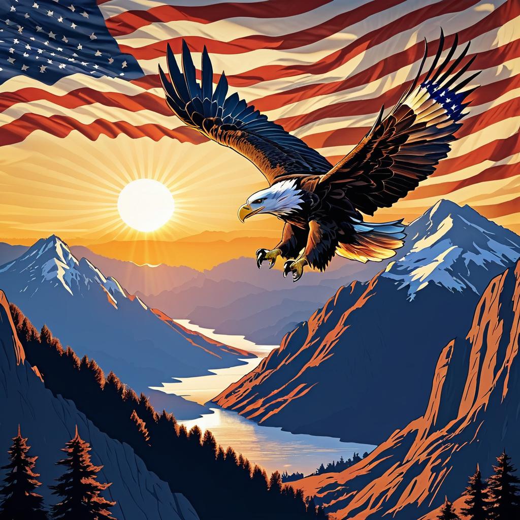 Majestic Bald Eagle with American Flag