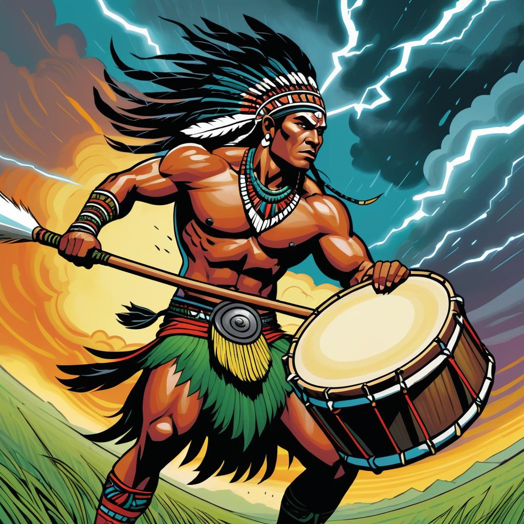 Bold Tribal Chief in a Stormy Action Scene