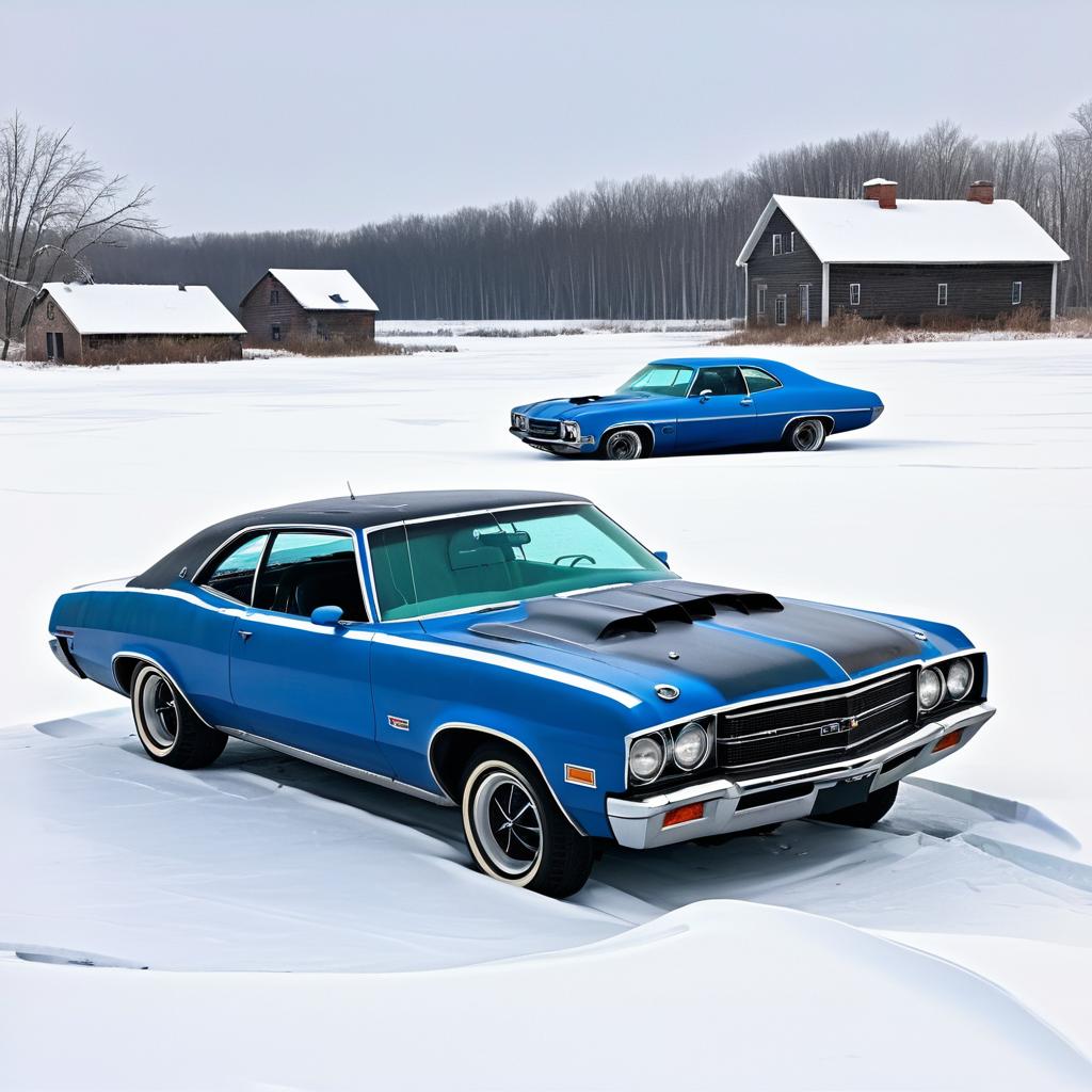 1970s Muscle Car in Icy Landscape