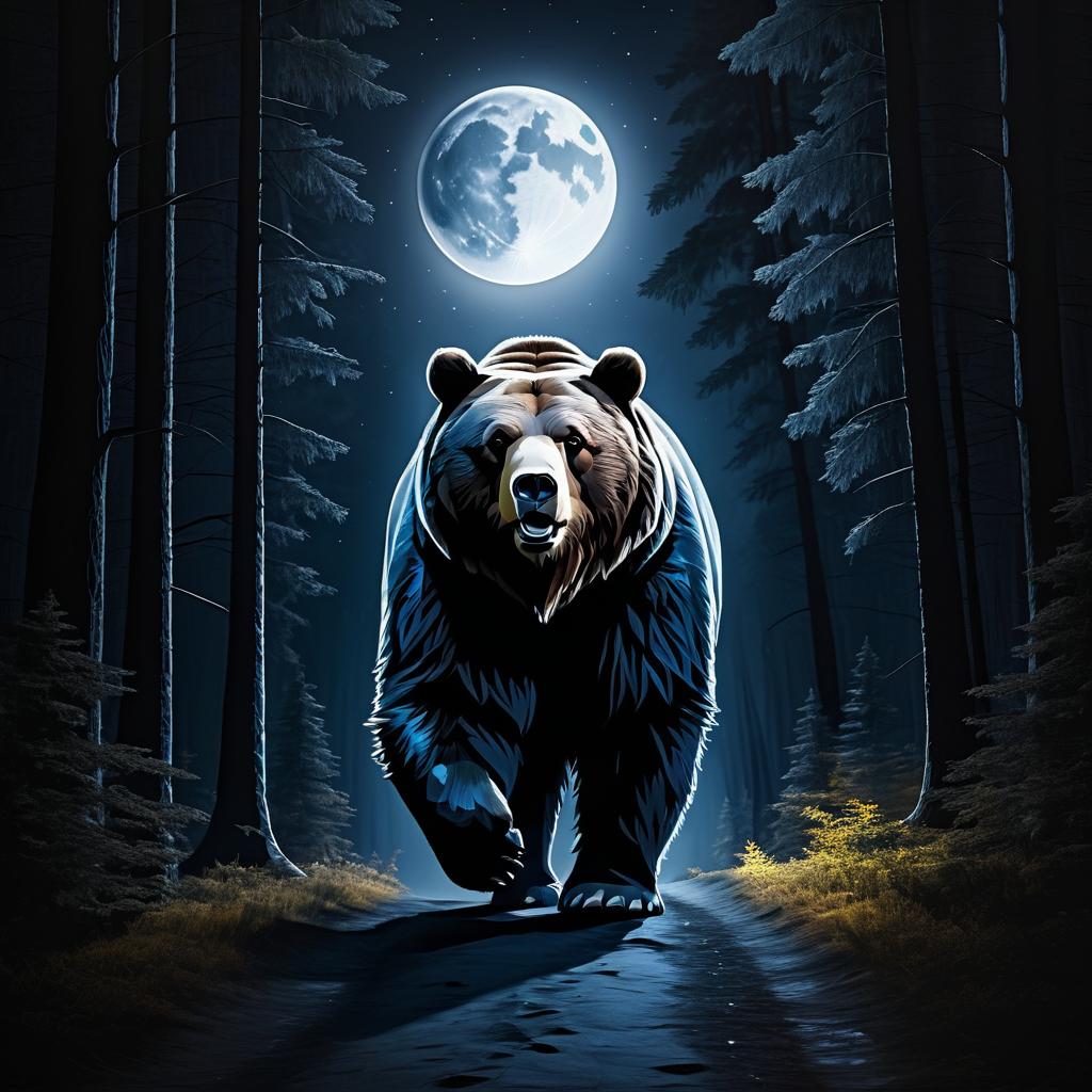 Eerie Bear on Moonlit Forest Path