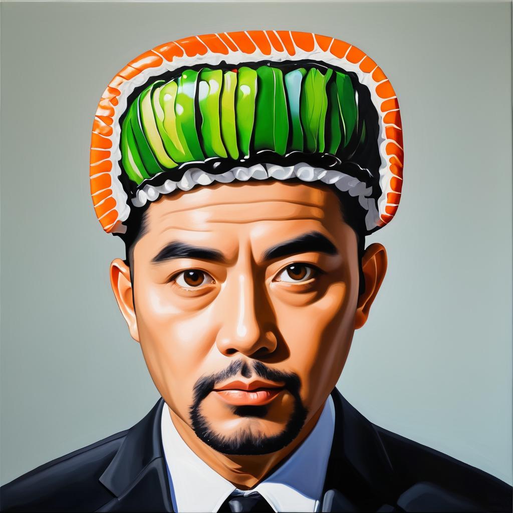 Surreal Oil Painting of Sushi Head Man