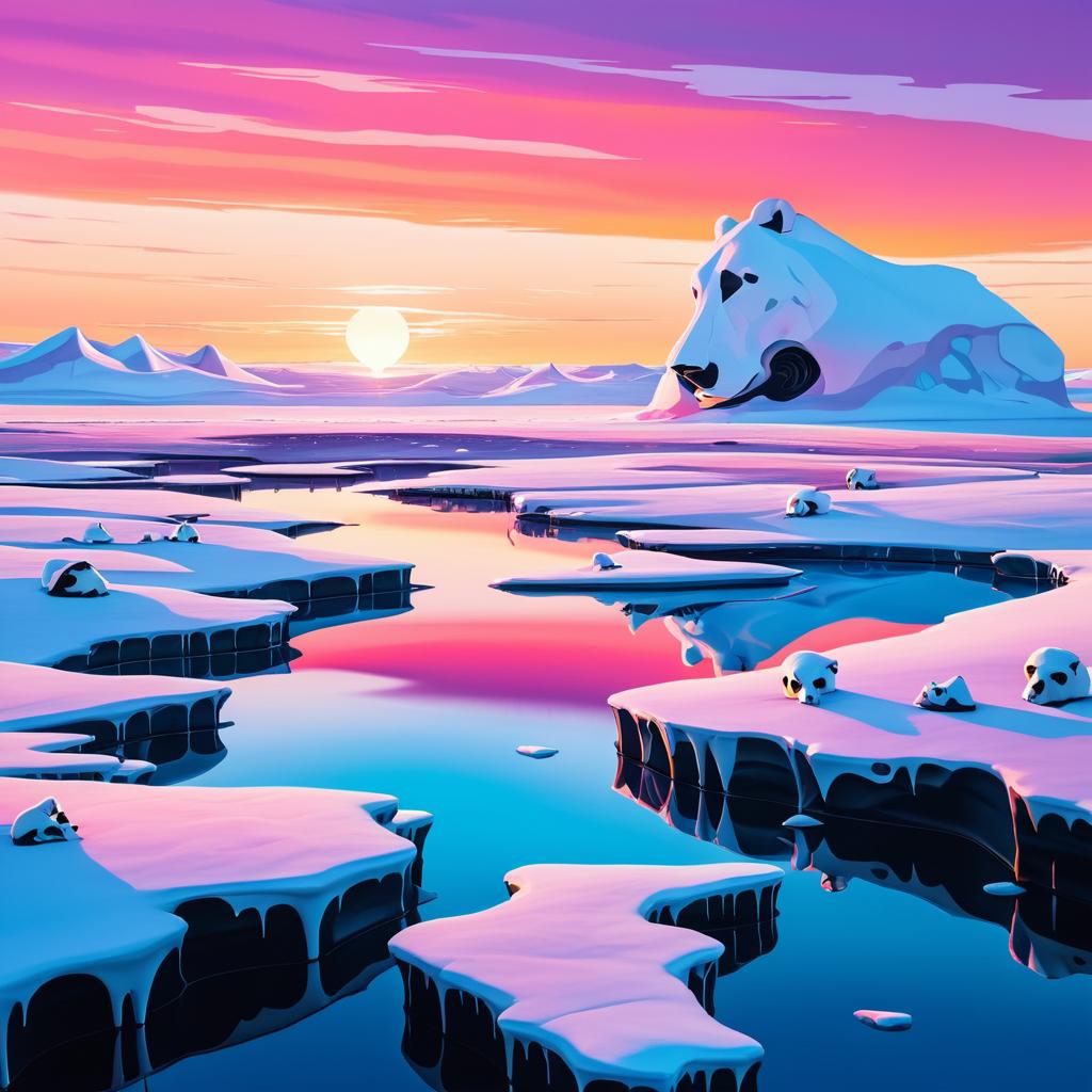 Surreal Arctic Landscape with Melting Clocks