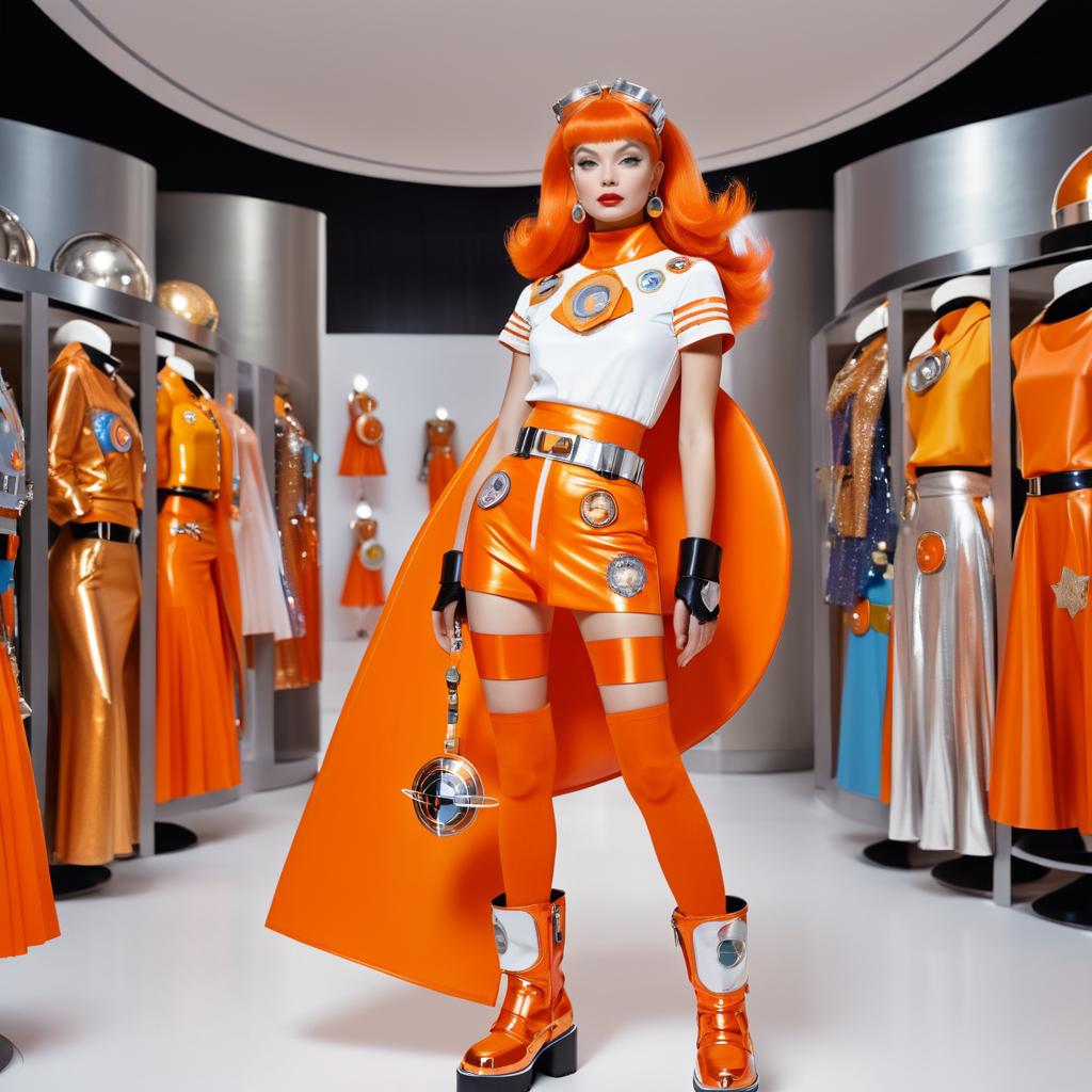 Stylish Space Explorer in Orange Miniskirt