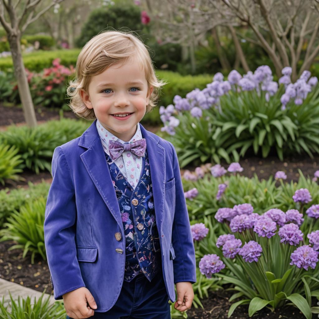 Cheerful Boy's Easter Outfit in Garden