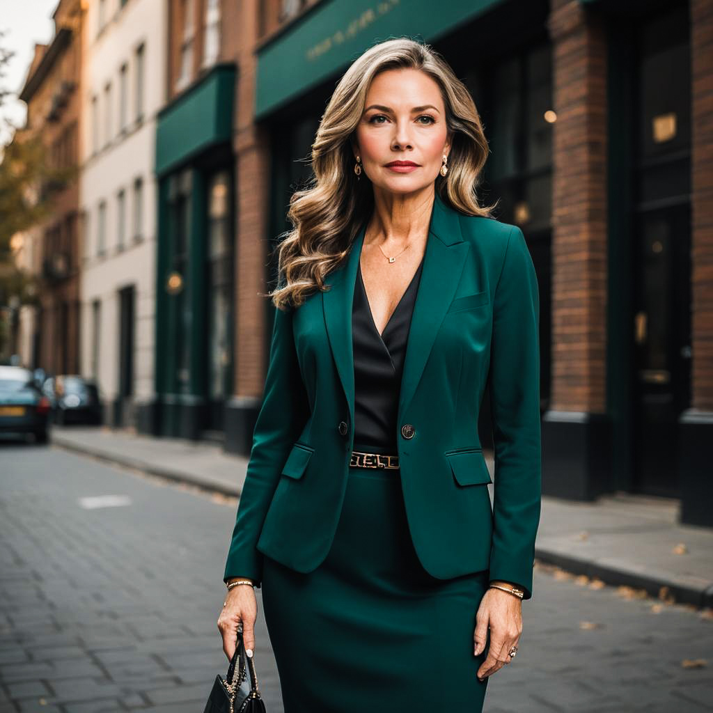 Elegant Middle-Aged Lady in Blazer Shoot