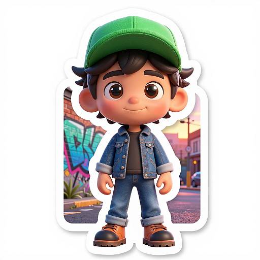 Doodle-Style 3D Sticker of Urban Boy