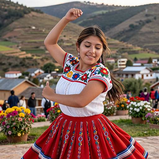 Young Chilean Woman Dancing Cueca