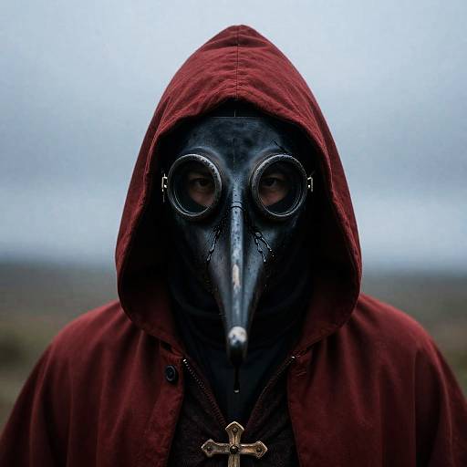Crimson Cloaked Plague Doctor Portrait