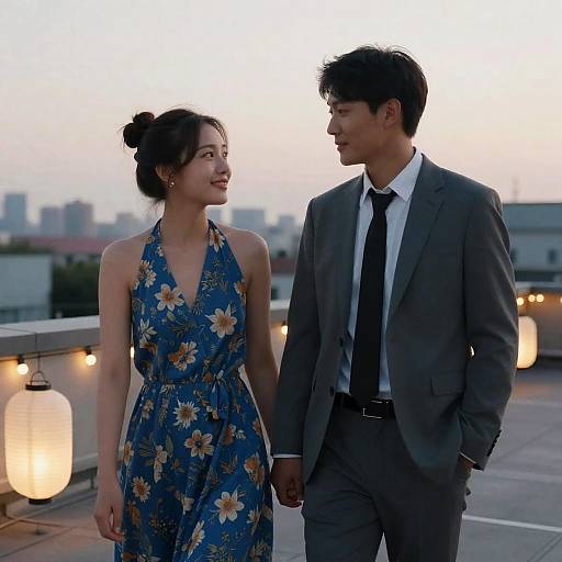 Romantic Rooftop Sunset Couple Photo