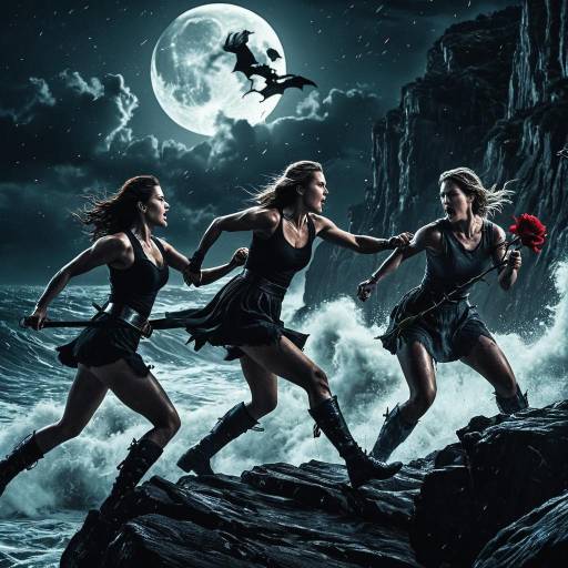Female Banshees Fighting on Moonlit Cliffside