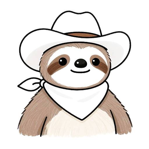 Whimsical Pastel Sloth Cowboy Line Art