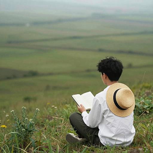 Young Man Reading in Field
