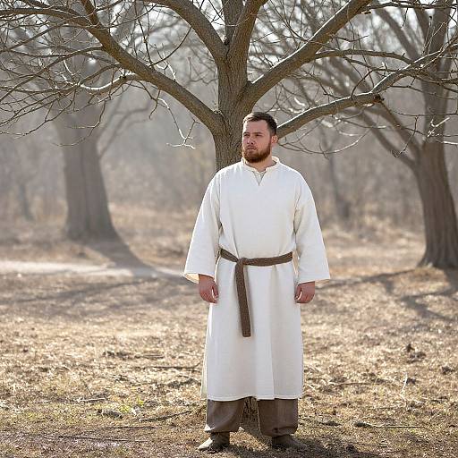 Serene Man in Misty Forest Clearing