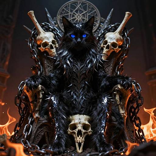 Black Metal Cat on Bone Throne