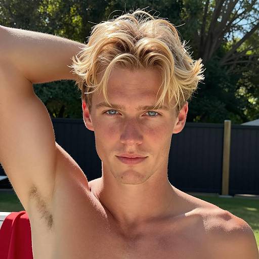 Sunlit Outdoors: Shirtless Blonde in Nature