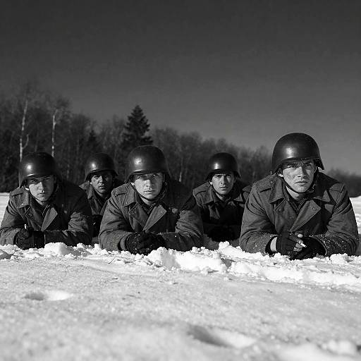 Intense Soldiers in Winter Landscape