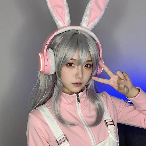 Asian Woman with Neon Bunny Headset
