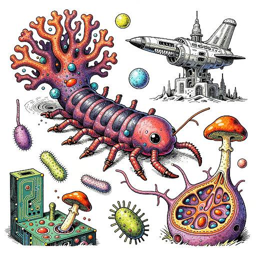 Colorful Mutant Hybrid Creature and Alien Scientific Diagram