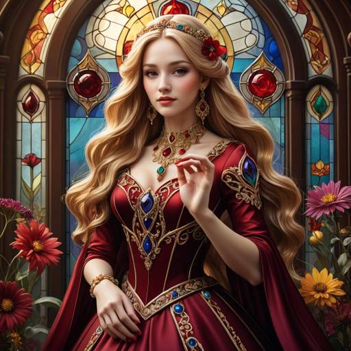 Elegant Fantasy Princess in Stained Glass