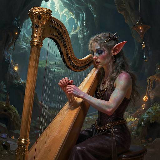 Romantic Goblin Playing Glowing Harp