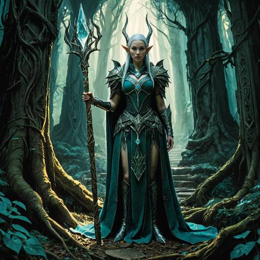 Armored Elven Queen in Ancient Temple