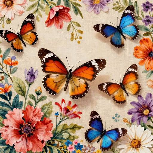 Butterflies Dancing on Floral Tapestry