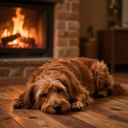 Cozy Brown Dog by Fireplace