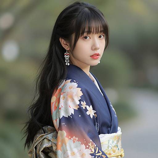 Asian Woman in Kimono Garden