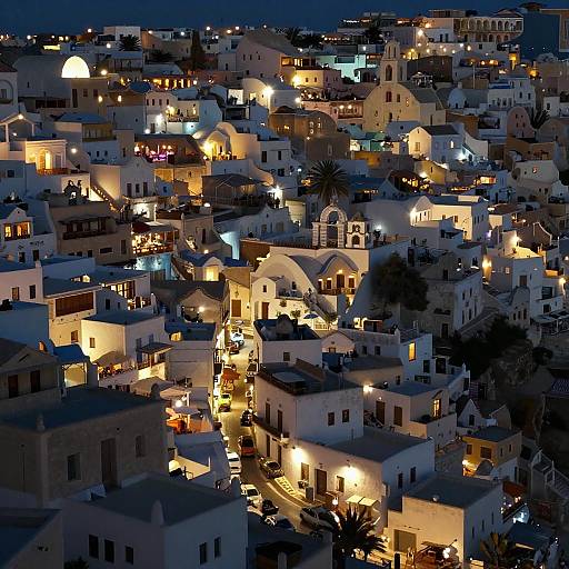Aerial Night View of Mediterranean Town