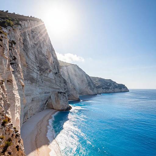 Sunlit Cliffs and Pristine Blue Ocean