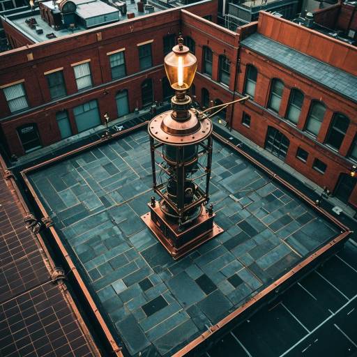 Steampunk Street Lamp on Urban Rooftop