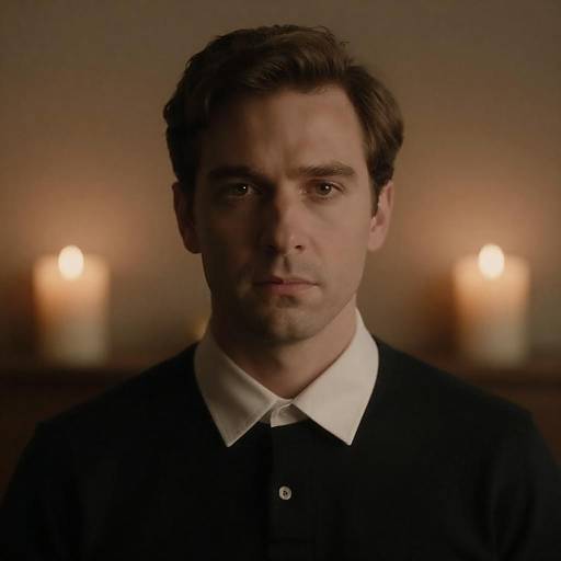 Serious Man with Candles in Warm Light