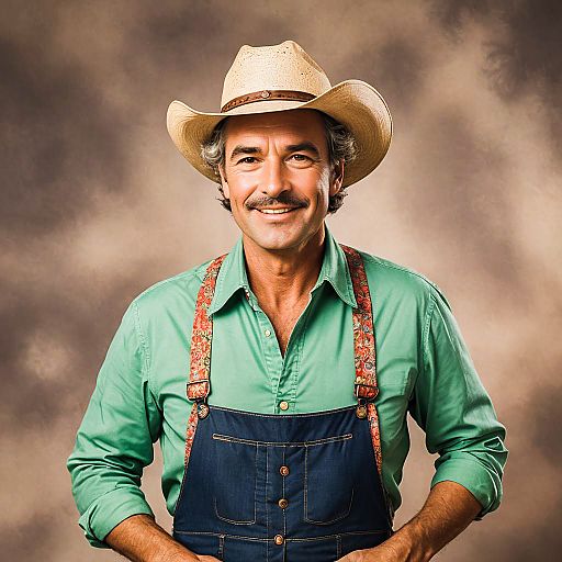 Cheerful Rancher Photoshoot with Vintage Charm Cheerful Rancher Photoshoot with Vintage Charm