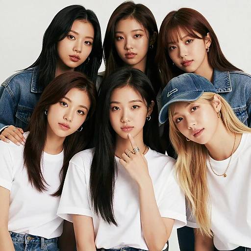 Group of Asian Women in Casual Denim and White Shirts