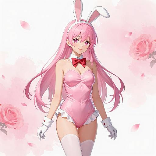 Anime Bunny Girl in Pink Bodysuit