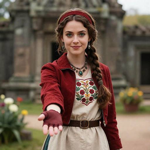 Aerith Reaching Out Among Ancient Ruins