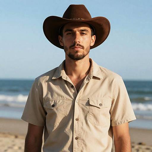 Realistic Beach Portrait of Expressionless Man