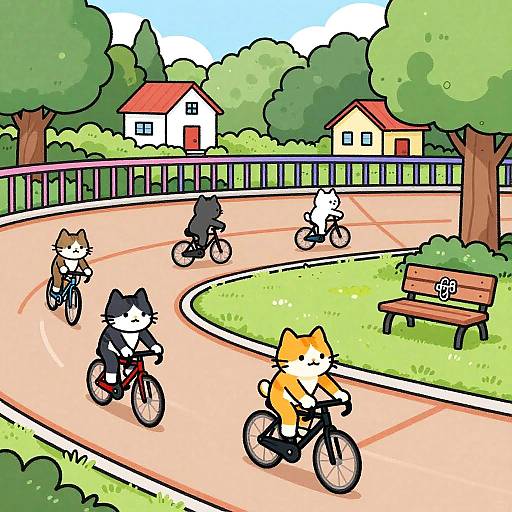 Comic Cats Cycling in Vibrant Park