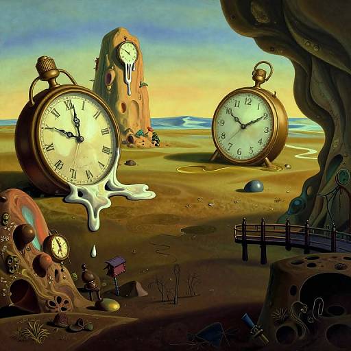 Surreal Dreamscape with Melting Timepieces