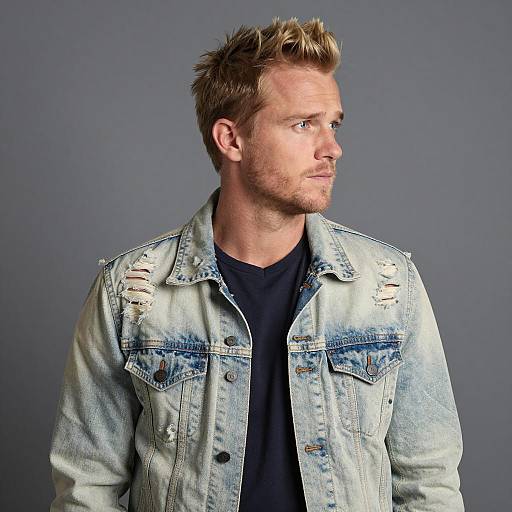 Blond Man in Worn Denim Jacket