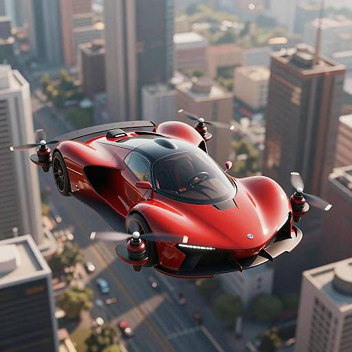 Futuristic Red and Black Flying Car