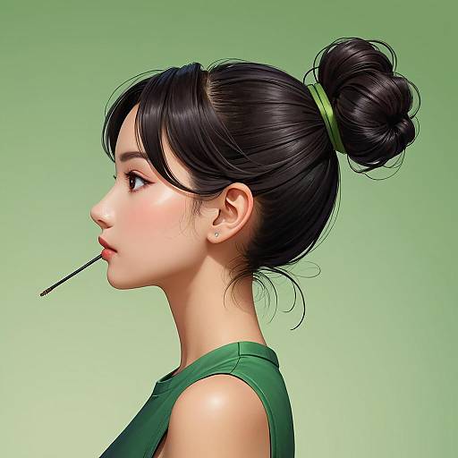 Profile Portrait of Young Woman with Hair Bun